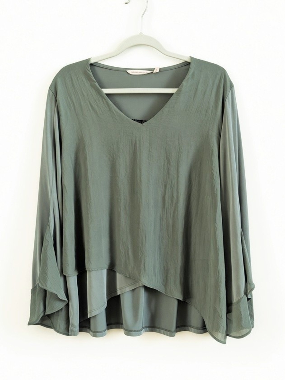 Soft Surroundings Green Layered V-Neck Tunic Top Large Modal Blend Made in USA